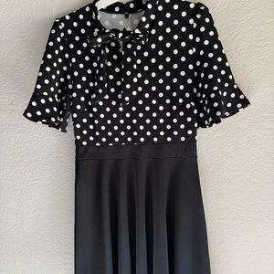 Tie neck polka dot dress